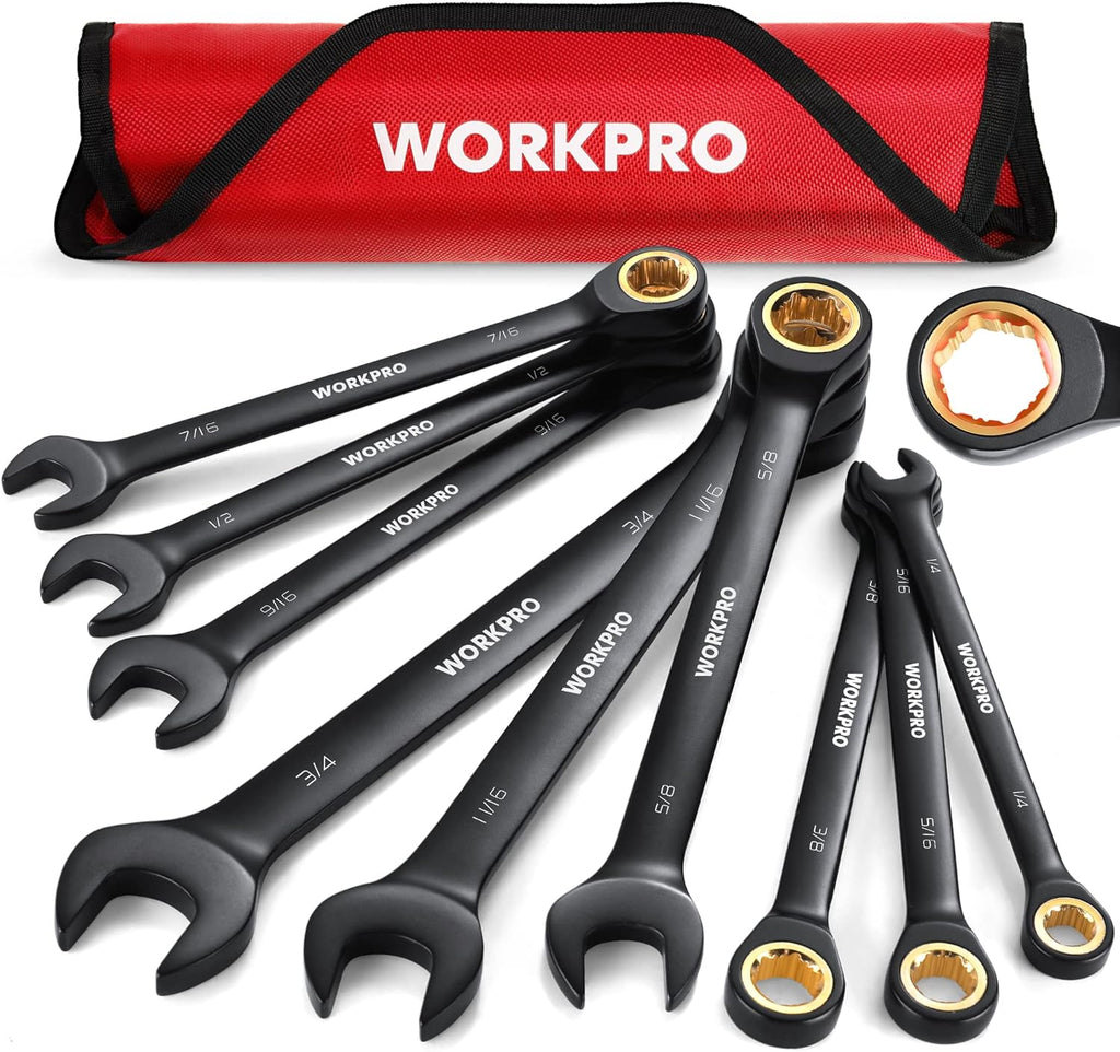 9-Piece Anti-Slip Ratcheting Combination Wrench Set, SAE 1/4"-3/4", 72-Tooth, Cr-V Constructed