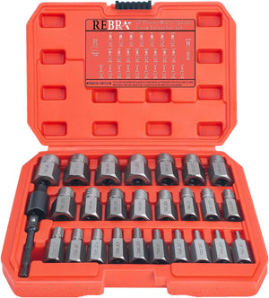 27-Pieces 3/8" Inch Drive Easy Out Bolt Remover Kit, Hex Head Multi-Spline for Removing Stripped