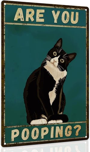 Bathroom Tuxedo Cat Wall Decor Funny Metal Sign 8x12 Inch - Are You Pooping - Wall of Glory Decor