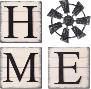 Farmhouse Wall Decor Wood Home Sign with Metal Windmill for O, Rustic Hanging Wooden Sign