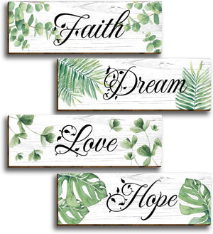 4 Pcs Modern Eucalyptus Wooden Green Leaves Office Wall Decor