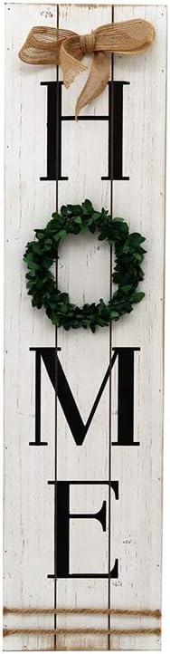 Wooden Home Plaque with Green Wreath|Large Farmhouse Home Signs Plaque