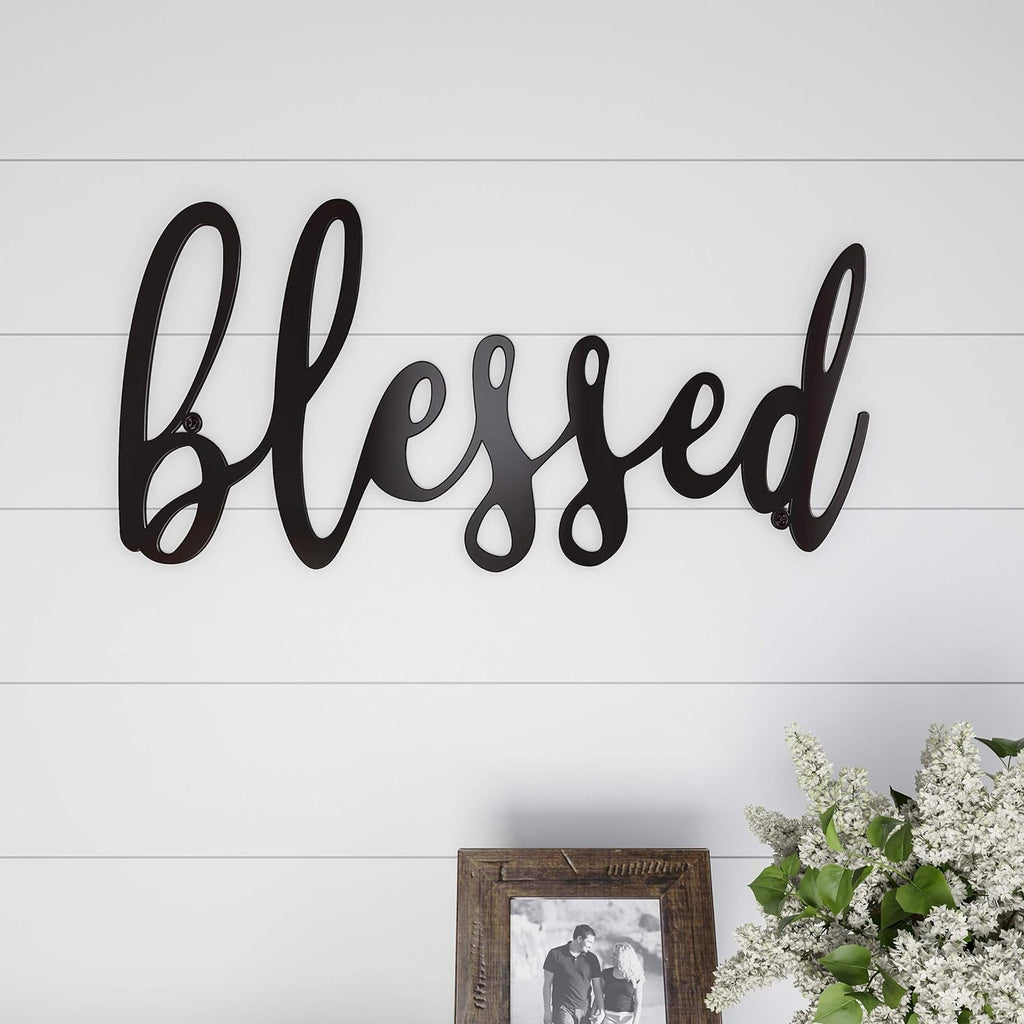 Home Metal Cutout-Blessed Wall Sign-3D Word Art Home Accent Decor, 22-Inch Long, Dark Brown