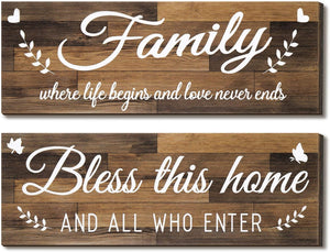 Bless This Home Wall Decor Wood Family Decor Wall Art Farmhouse Entryway Rustic Sign (Brown)