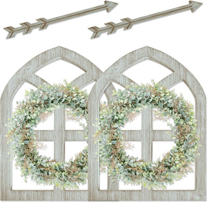 Rustic Wall Decor with Eucalyptus Wreath and Arrows Decor,Farmhouse Window Frame Wall Art (Weathered Blue, 18"*24"（Y）)