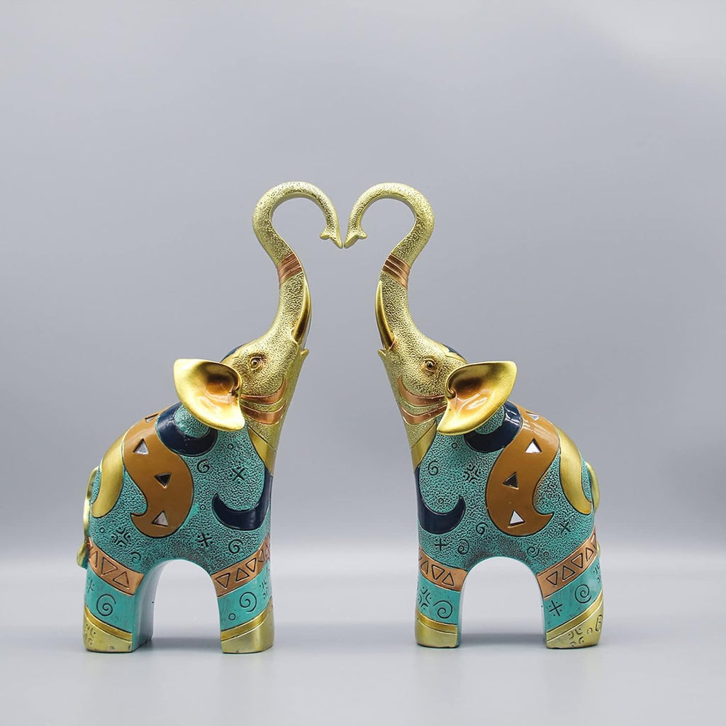 Large Gold Elephant Statue for Home Decor, Small Elephant Figurines and Statues (2 Pcs Medium)