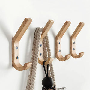 Natural Oak Wood Hooks Decorative Vintage Wood Wall Decor (6 Pack)