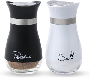 Salt Containers for Gifts, 4 oz Farmhouse Spice Dispenser with Glass Bottom, Black and White, Set of 2