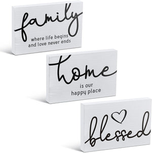 3 Pieces Family Home Blessed Rustic Wood Sign Mini Wood Decorative Signs Farmhouse