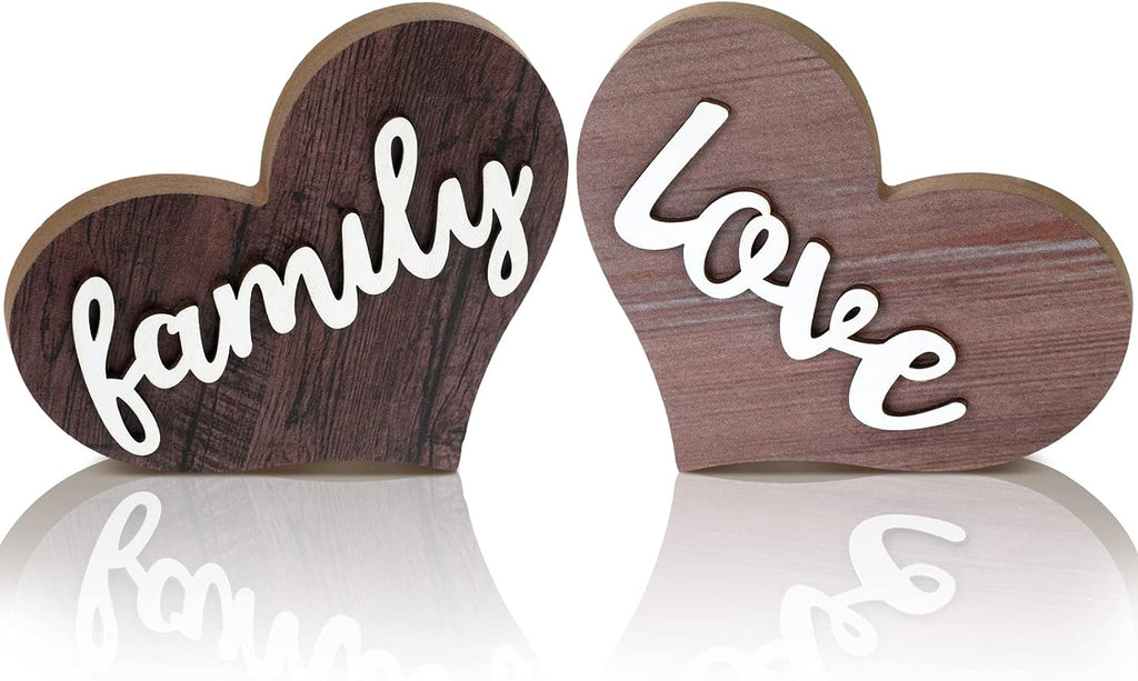 2 Pieces Heart Shaped Wooden Decor Sign Table Love Wooden Decoration Rustic Home Love Sign