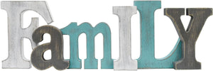 Wood Family Sign Wall Decor Freestanding Cutout Letter for Shelf Table Decorative Letters