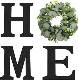 Wood Home Sign with Artificial Eucalyptus Wreath for O, Hanging Farmhouse Decor