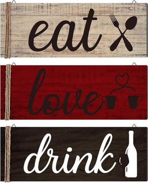 3 Pcs Farmhouse Kitchen Wall Decor Eat Sign Rustic Wooden Kitchen Sign Wood