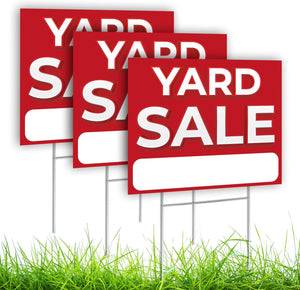 3 PC Yard Sale Signs - 12x16 Coroplast Double Sided Yard Sale Signs with Stakes, Red