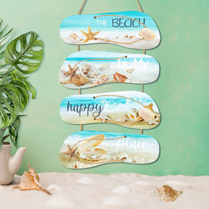 4pcs The Beach Is My Happy Place Wall Art Hanging Wood Signs