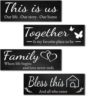 4 Pieces Home Wall Decor Signs, THIS IS US/TOGETHER/BLESS THIS HOME/FAMILY Wall Decor