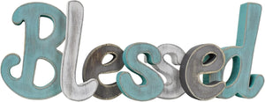 Teal Blessed Wooden Letters Wall Decor Freestanding Cut Out  Rustic Home Decor