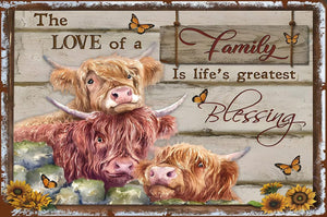 Metal Sign Farm Highland Cows The Love of A Family Rustic Decor Vintage Tin Sign