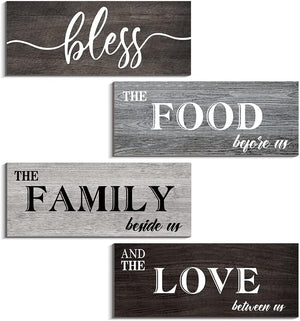 4 Pieces Bless Food Family Love Signs Wall Decor Plaque, Small (4 x 10 IN X4)