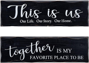 Farmhouse Rustic Wood Signs for Home Decor, his is Us and Together is My Favorite Place to Be, Black