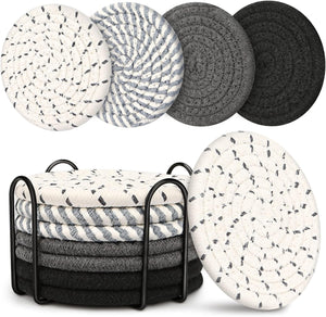 Set of 8 Boho Coasters for Wooden Table, Living Room Decor, Gray