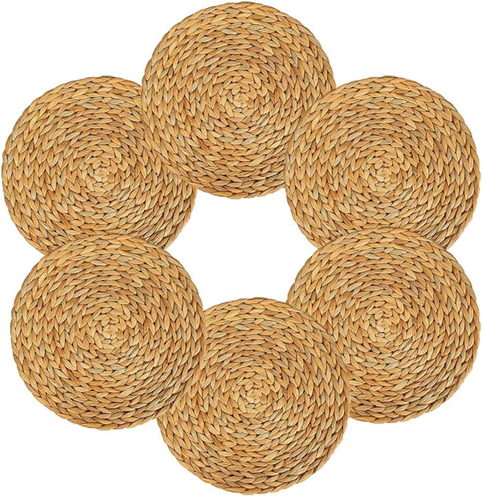 6 Pack Woven Placemats,11.8 inches Round Plate Chargers Natural Wicker for Dining Table