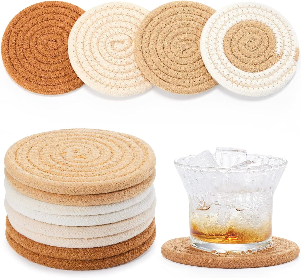 Absorbent Drink Coasters for Coffee Table,Minimalist Cotton Woven Coaster, 8pcs