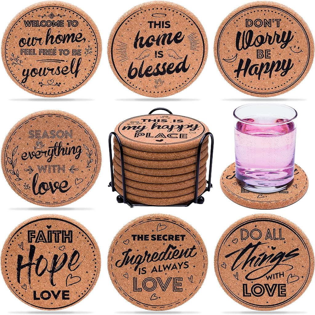 Cute & Funny Set of 8 Large Round Outdoor Cup Wooden Coasters