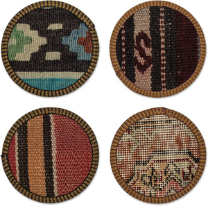 Set of 4 Authentic Kilim Coasters, Handmade in Turkey and Handselected for Quality and Color/Pattern Mix