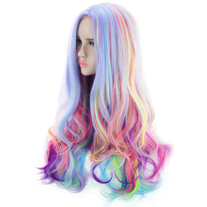 Full Long Curly Wavy Rainbow Hair Wig, Heat Resistant