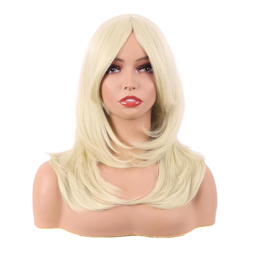 20 Inch/50 cm Long Layered With Bangs Straight Synthetic Fiber Shoulder Length Hair  (Light Blonde)