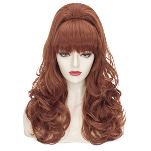 Auburn Vintage Bouffant Wig, Long Copper Curly Victorian Fembot Wig,