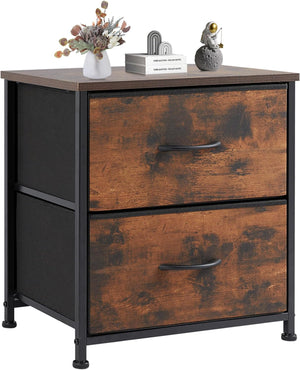 End Table with 2 Drawers for Bedroom, Small Bedside Nightstand, Storage Organizer Furniture, 20" Height