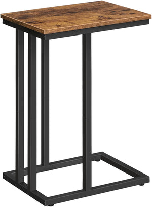 Snack Table Heavy-Duty Sofa Side Table for Living Room with Metal Frame, Rustic Brown