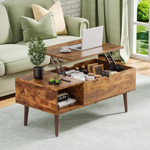 Small Coffee Table with Storage Shelf and Hidden Compartment, Modern Wood Lift Top Coffee , Brown