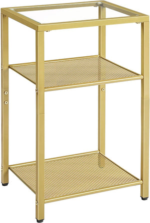 3-Tier Slim Nightstand with Storage Shelves, Modern End Table, Gold