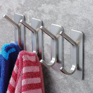 Wall Hooks for Coat/Robe/Towels Stick on Bathroom/Kitchen 4-Pack, Stainless Steel