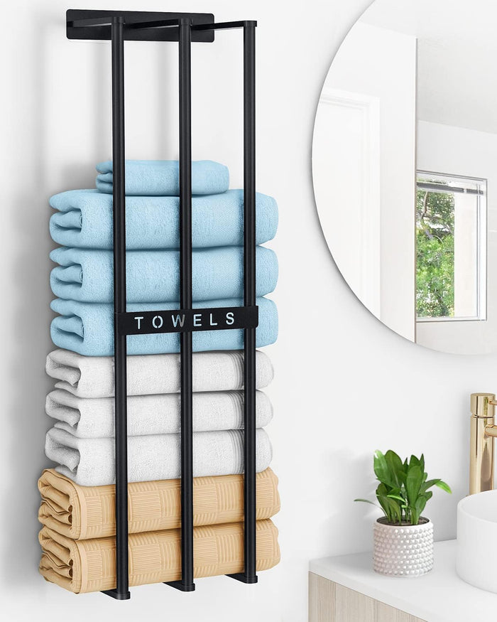 New Upgrade 3 Bar Wall Towel Rack for Rolled Towels, Holds Up to 6 Bath Towels, Black