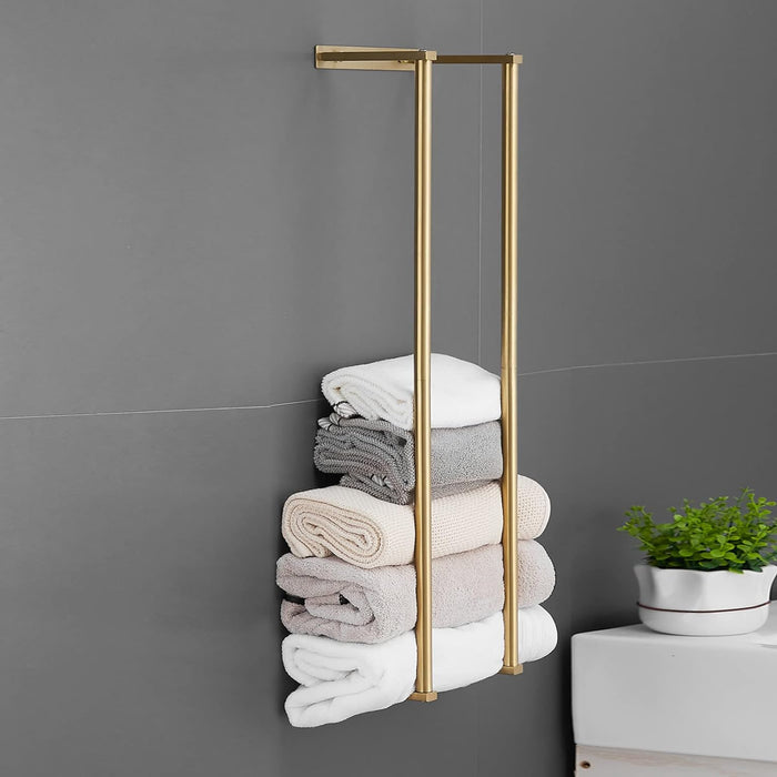 Towel Storage Wall Mounted Bath Towel Holder for Folded Large Towel Washcloths, Bathroom Organizing Brushed Gold