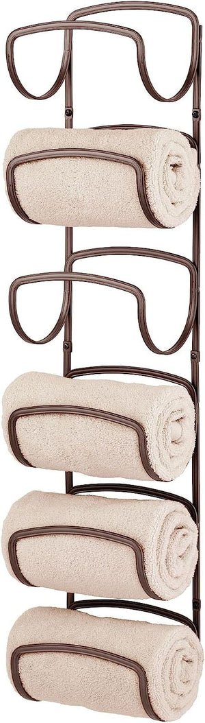 Wall Mount Towel Storage Rack, Holds Hand Towels, Towels, Robes - Easy to Install, Six Levels - Bronze