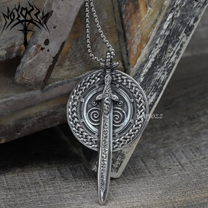 Mens Stainless Steel Nordic Norse Viking Odin Shield Pendant Necklace Men