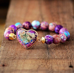 Galaxy Sea Sediment Boho Heart Shape Handmade Healing Reiki Beaded Bracelet Gift