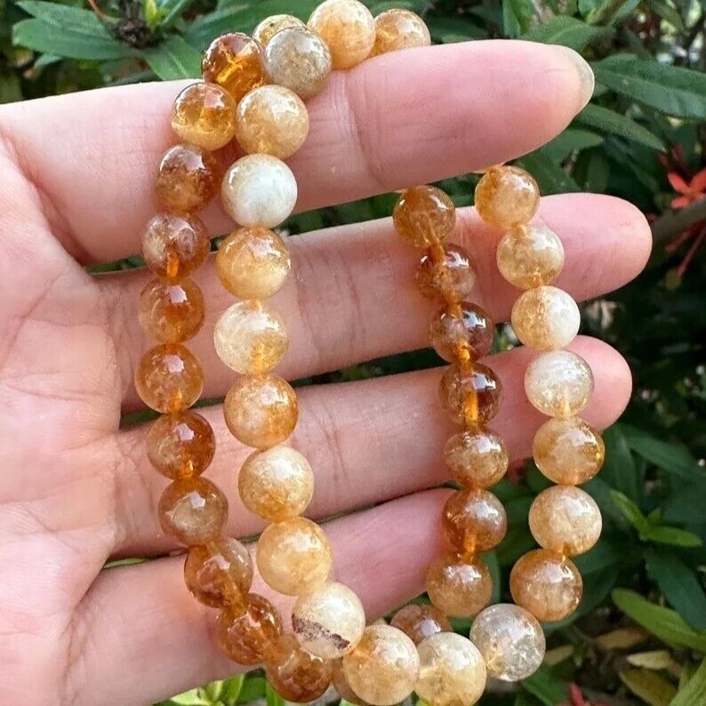 Natural Citrine 8mm Round Beads Healing Balance Stretch Bracelet for Women Men