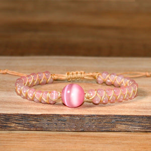 Pink Eye Cat Selenite Beaded Healing Reiki Balance Women Handmade Bracelet Gift