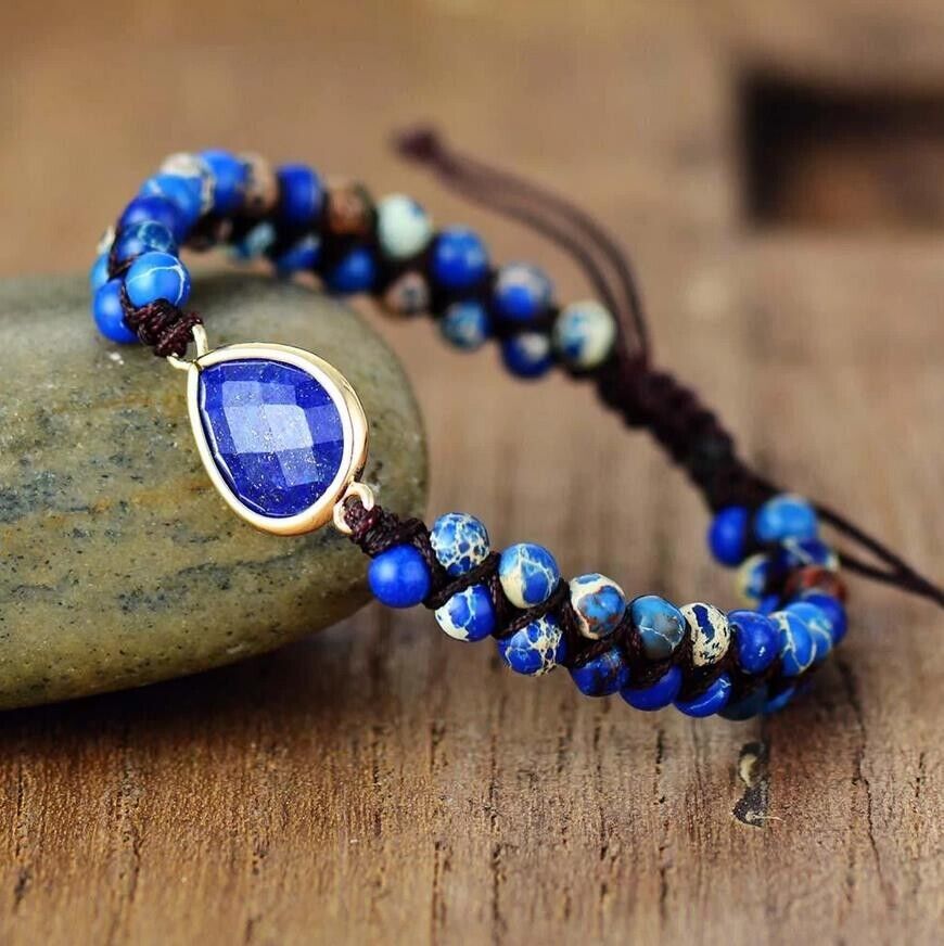 Lapis Lazuli Gemstone Beaded Women Healing Balance Reiki Handmade Bracelet Gifts