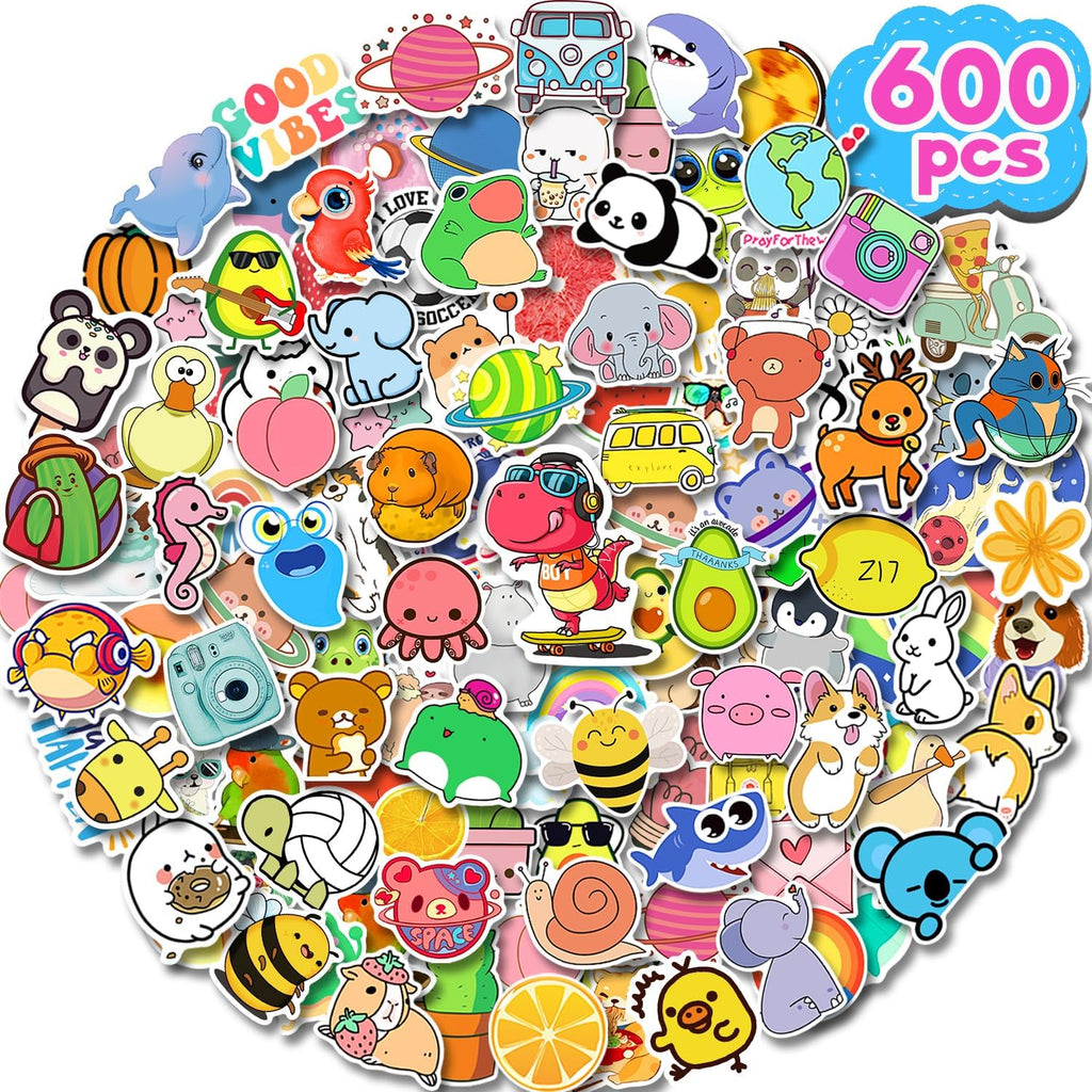 600Pcs Water Bottle Stickers for Teens, Cute Vinyl Waterproof Aesthetic Scrapbook