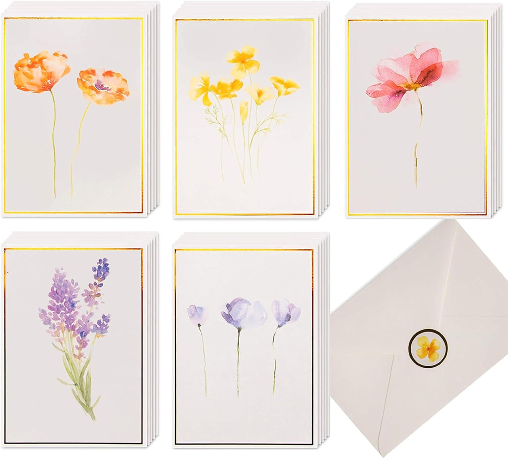 Floral Blank Cards with Envelopes - 4x6, All Occasion, Assorted Designs, 40 Pieces