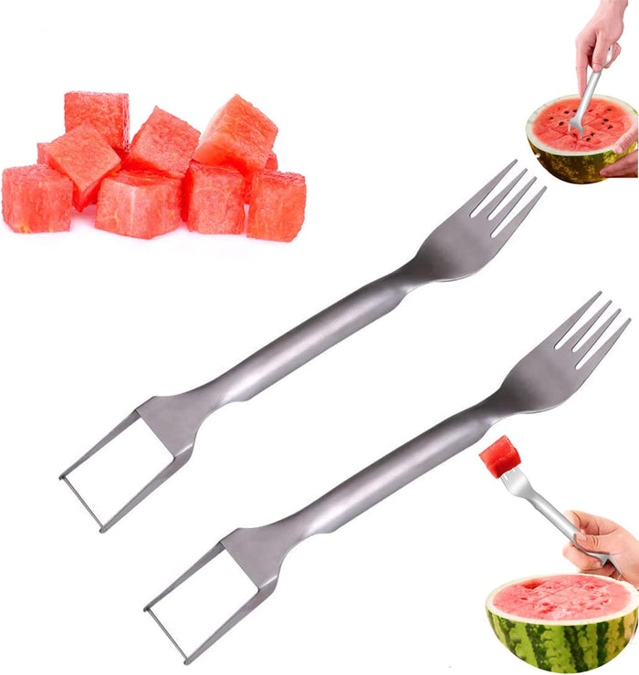 2PCS 2-in-1 Watermelon Fork Slicer, 2023 New Summer Watermelon Fruit Cutting Fork, Dual Head Stainless Steel