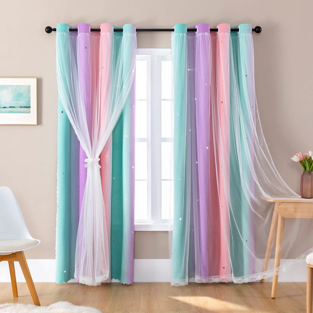 Curtains for Girls Bedroom Kids Room Unicorn Princess Theme Room Darkening 63 inches Long