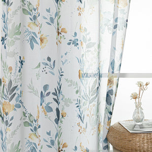 Floral Curtains for Living Room 84 inches Long Classic Printed Flower Leaf Sheer Curtains for Bedroom, 2 Panels, 52 x 84 inch